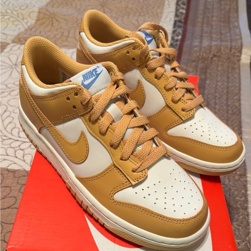 Nike Low-Top Dunks in Gold and White with Blue Logo - New w/ Box